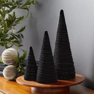 Black velvet cones set of 3, everyday mantel décor, black and white, Christmas tablescape, wedding centerpiece, modern farmhouse, best