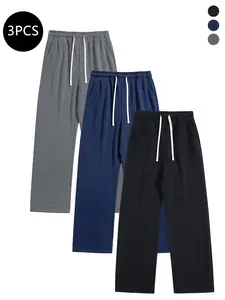 3-Pack Men’s Straight-Leg Casual Pants for Spring/Autumn — Trendy, Versatile Loose Fit Athletic Pants for Fitness & Running