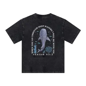 Unisex T-Shirt When You Go Through Deep Waters I Will Be With You Whale Shark Graphic Tee Isaiah 43:2 Christian Faith Inspired Casual Cotton Short Sleeve Shirt for Men and Women Vintage Washed Ocean Themed Top Holiday Gift Christmas Gift