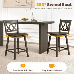 COSTWAY - 24/29 Inch Bar Stool Set of 2 Wooden Bar Chairs with Rubber Wood Frame-24 inches