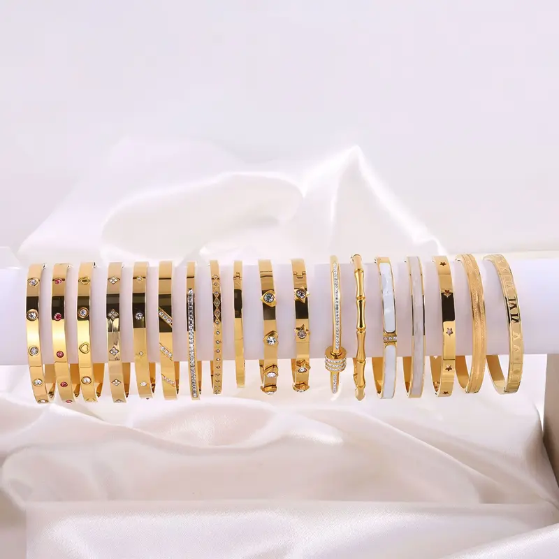 TMANI Women's 18K Gold Elegant Love Bracelet - Stackable Multi-Part Non-Tarnish Bangle, Adjustable Durable Dailywear Jewelry, Trendy Gift for Girlfriend (Birthday, Christmas) - Bracelets for Women, No Warning Applicable