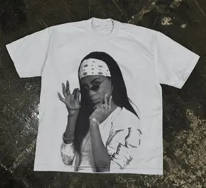 Aaliyah Portrait Print Short Sleeve T-Shirt: Timeless Tribute to an Iconic Star Classic Cotton vintage  graphic