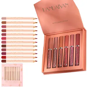 Matte Makeup Bag Set with 6 Matte Liquid Lipsticks and 12 Pencils, Non-Stick Formula, Perfect for School Use, Back-To-School Essential, Lipgloss
