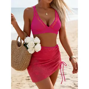 2026 NEW Women's Beach Ball & Kayak Women's High Waisted Bikini Sets Tummy Control 3 Piece Swimsuits Lace V Neck Bathing Suits with Skirt