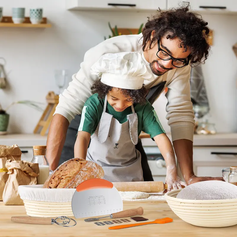 Banneton Bread Proofing Basket Set,10 Inch Round & 9 Oval Sourdough Bread Baking Supplies With Linen Liner - Sourdough Starter Kit Silicone Pot 1