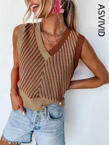 Women's Colorblock Wrap Knit Tank Top, Casual V Neck Sleeveless Top for Summer, Ladies Clothes for Daily Wear