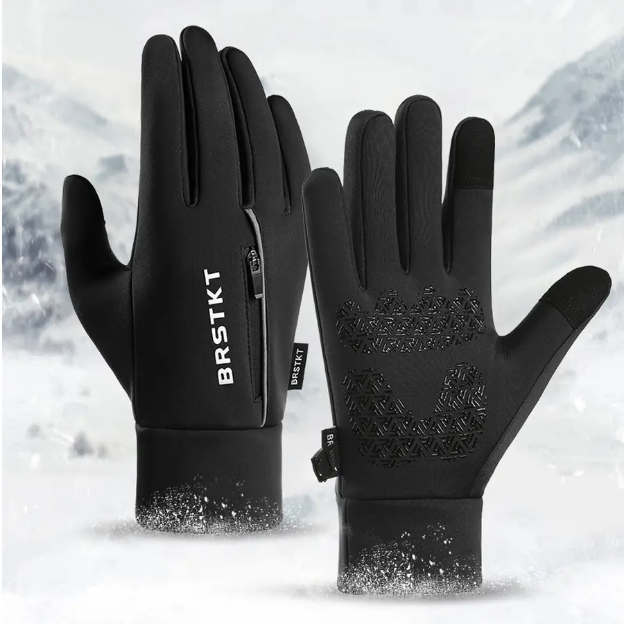Unisex Winter Touch Screen Thermal Gloves with Zipper Pocket, Windproof Water Resistant Non-Slip Lightweight Sports Gloves for Motorcycle, Cycling, Running and Daily Outdoor Commuting