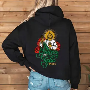[Made in USA] Gracias San Judas Tadeo Hoodie, Catholic Faith Graphic Pullover Hoodie, San Judas Tadeo Rose Vintage Design, Christian Religious Oversized Hoodie, Church Outfit Gift For Men Women.