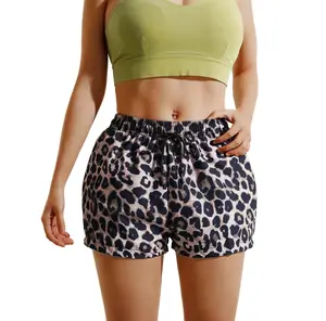 Women’s leopard print shorts — drawstring design; suitable for park walks, family outings, and outdoor activities; ideal for everyday wear; casual spring/summer apparel