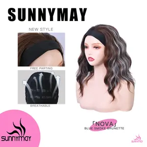 Nova Sunnymay Women’s Headband Wig, 18-Inch Water Wave Synthetic Wig in Blue Smoke Brunette, Glueless No Glue Hair Wig, Easy Wear Comfortable Fit, Perfect for Daily Looks