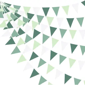 32Ft Sage Green Party Decorations Avocado Green Triangle Flag Fabric Banner Pennant Bunting Garland Streamers for Birthday Wedding Baby Shower Jungle Safari Summer Golf Christmas Outdoor Party Decor