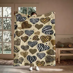 Animal Print Heart Flannel Throw Blanket, Leopard Zebra Stripe Pattern, Soft Cozy Warm, for Couch Bed, Gift for Her Him, Valentine's Birthday Christmas, Aesthetic Trendy Chic Decor