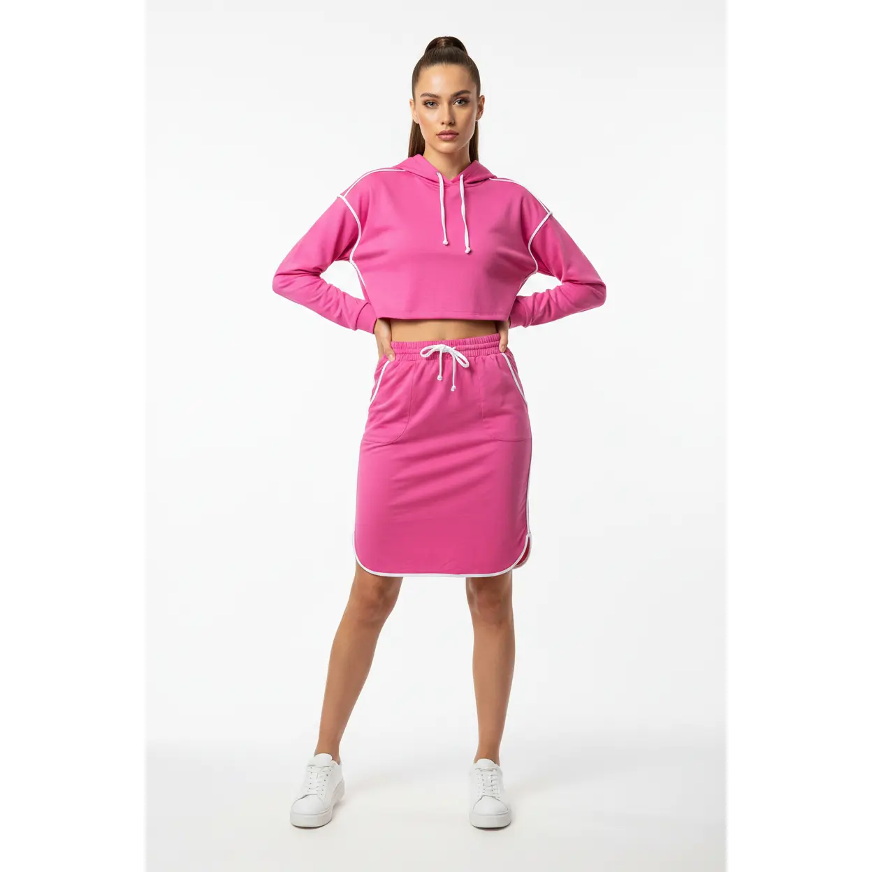 LuLaRoe Lonica Women's Casual Sweatpants Skirt in Solid Fandango Pink | Loose-Fitting Activewear with a Drawstring and Dolphin Hem, Cute, Relaxed, Plain, Basic, Straight, Bottom, Elastic, Polyester Blend, Relaxed Cut