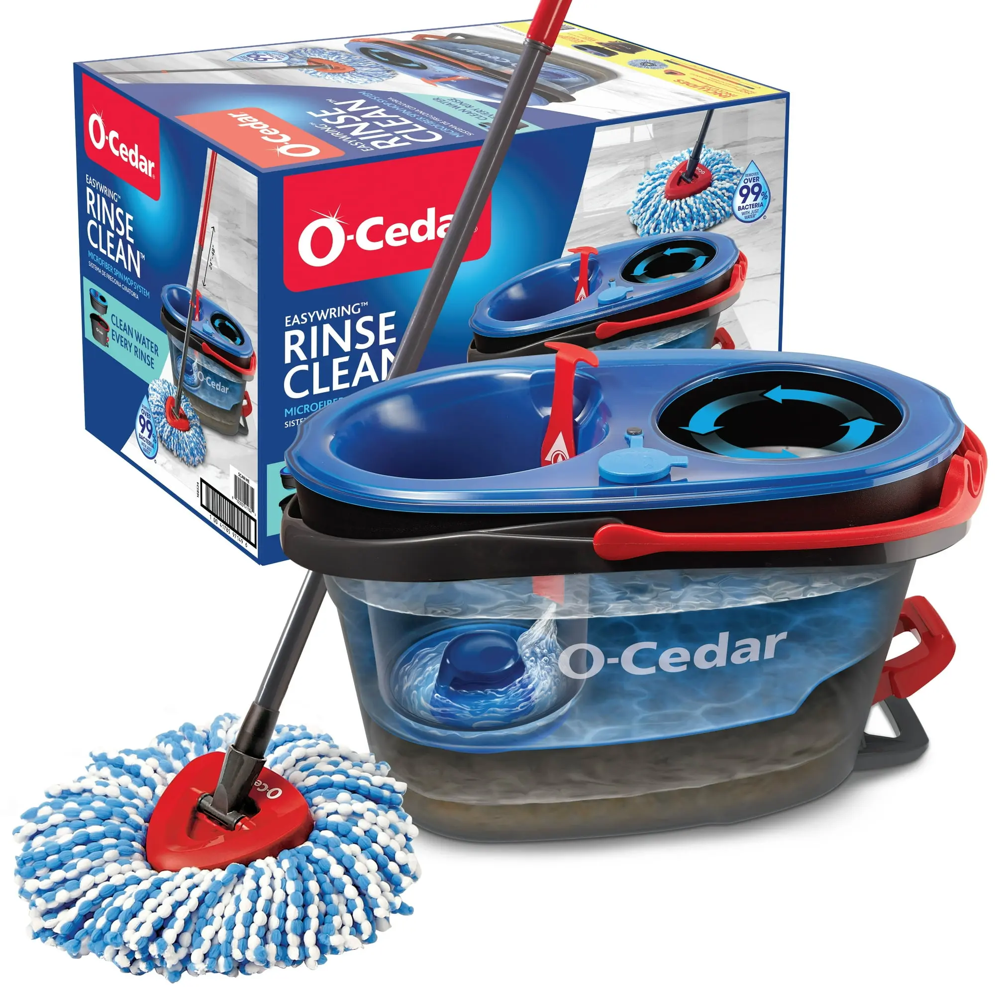 O-Cedar RinseClean Spin Mop With 2-Tank System and Microfiber Mop Head
