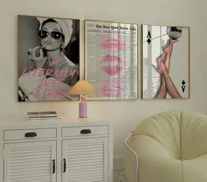 [Sale up to 50%] Retro Coquette Wall Art Set of 3, Pink Heels, Lips & Girl Quote, Dorm Room Decor, Feminine Y2K Aesthetic
