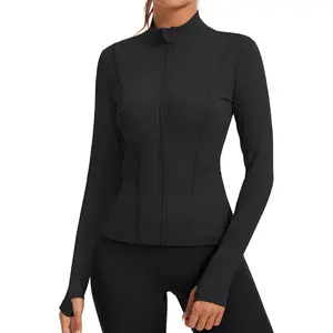 Women's Slim Fit Workout Jackets Full Zip Long Sleeve Running Athletic Tops Yoga Shirts with Thumb Holes