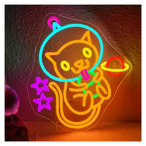 Sign Illuminated Cat Boba Tea Neon Sign Dimmable Light USB Powered Creative Room Decoration Bubble Milk Tea Dessert Shop Bar Club Wall Decor 36cmx32cm