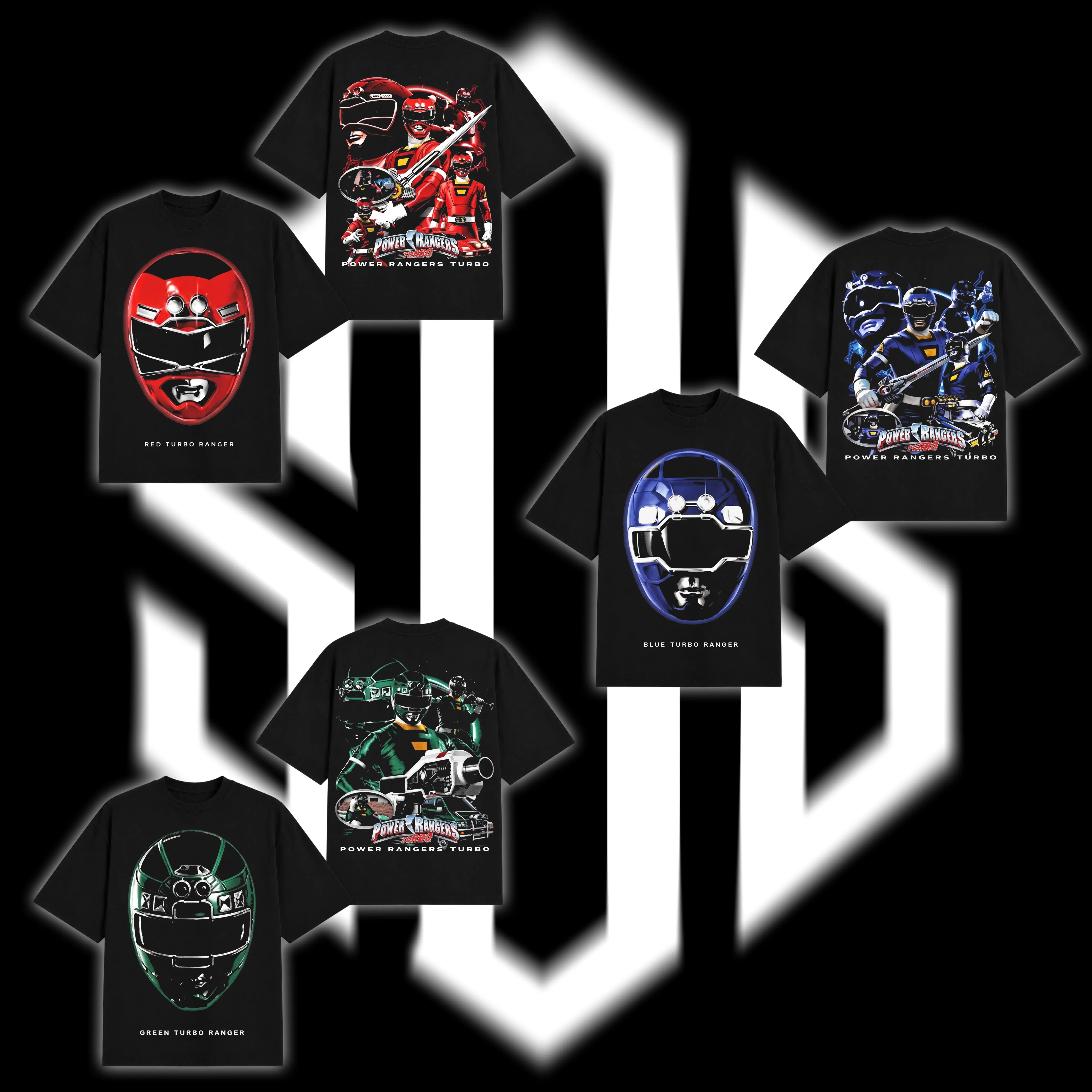 [Collection] Power Rangers Turbo Doubled Printed Oversize Lightweight Tee, Vintage Graphic TV Show Top Cotton, Movie Lover, Streetwear Soft Crew Neck, Gift for fan
