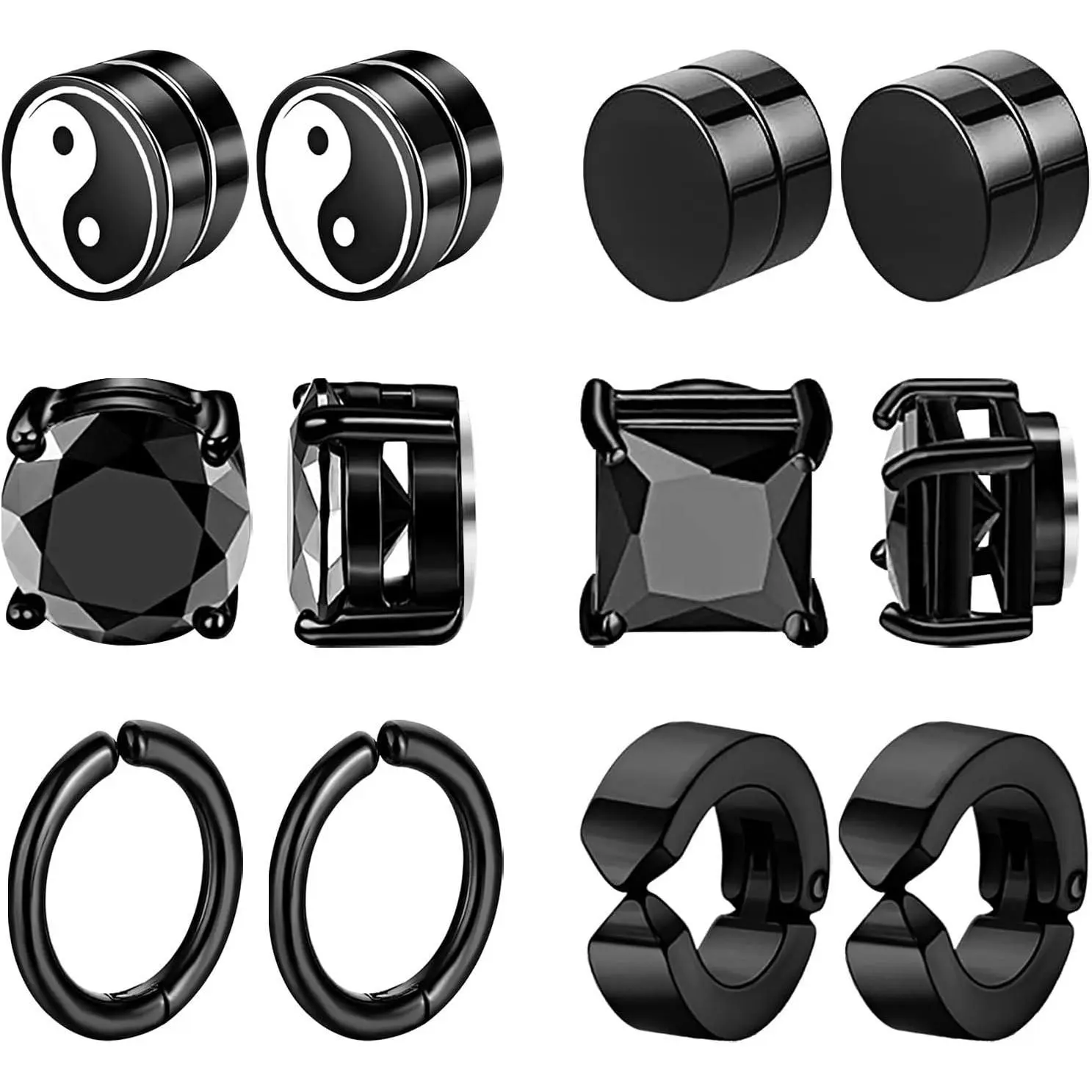 6 Pairs Stainless Steel Magnetic Stud Earrings for Men Magnetic Earrings Men Clip on Earrings Non Piercing Earrings Unisex CZ Magnetic Earrings Diamond Earrings for Women Men
