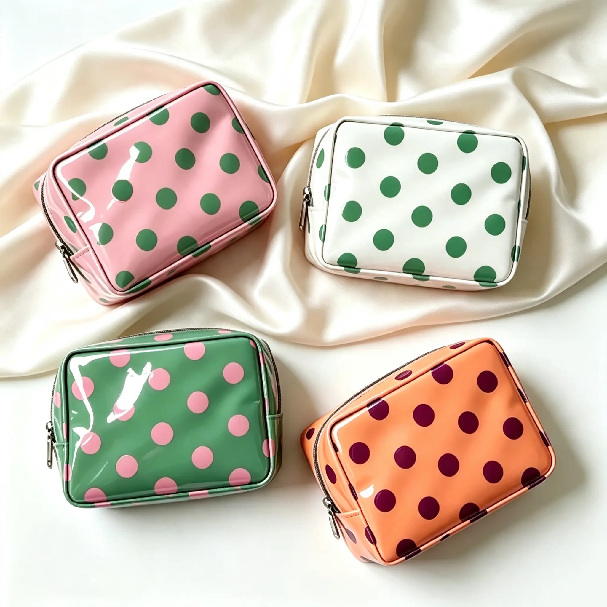 1pc-New Glossy Polka‑Dot Mini Makeup Pouch, Waterproof PVC Multi‑Purpose Small Organizer, Portable Travel Storage Bag for Cosmetics, Coins & Sanitary Napkins