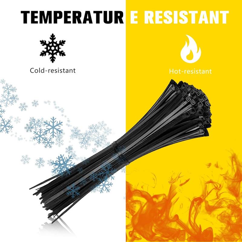 Cable Zip Ties,400 Pack Black Assorted Sizes 12+8+6+4 Inch,Multi-Purpose Self-Locking Nylon Cable Cord Management ,Plastic Wire Ties for Home,Office,Garden,Workshop