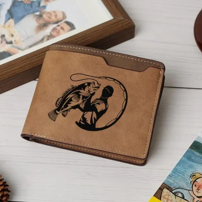 Bass Fishing Wallet, Mens Bifold Leather Wallet, Fisherman Gift For Dad, Outdoor Husband Gift, Mens Accessories