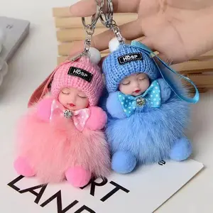 Cute Fluffy Plush Sleepy Doll Keychain for Women's Bags, Car Keychains, Kawaii Bag Charms, Gifts, and Car Accessories