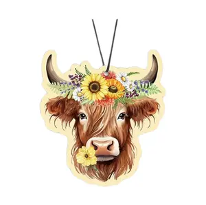 Highland Cow Air Freshener – Sunflower Crown  | Farmhouse Car Charm