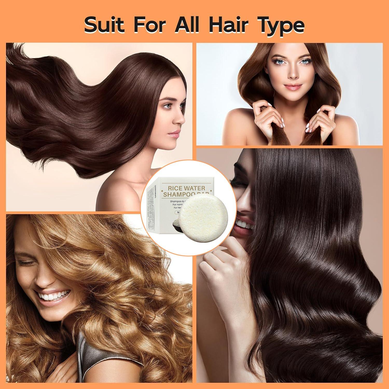 Rice Water Shampoo Bar | 2-in-1 Shampoo & Conditioner for Hair Growth, Strengthen Roots, Make Hair Silky Shiny, Suitable for All Hair Types 60g