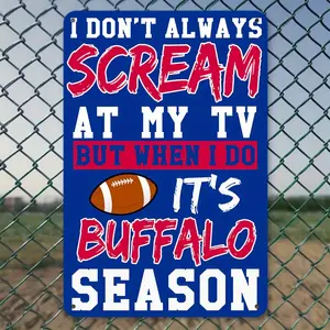 1Pc Buffalo Football Themed Metal Sign, 8X12 Inch, Wall Hanging Decorative Plaque, Aluminum, Ideal For Home, Bar, Cafe, Garage, Office Decor, Sports Fan Artwork