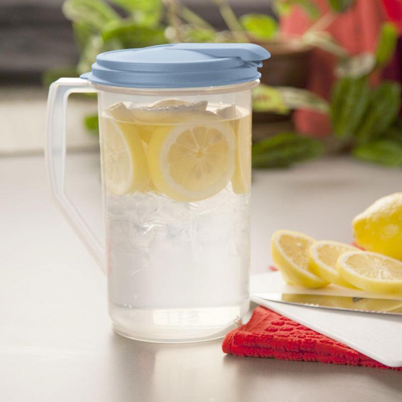 Sterilite 6 Pack 1 Gal Round Pitcher, Flip Lid Drink Dispenser Jug, Washed Blue