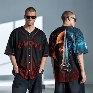 Dark Fighting Game Baseball Jersey – Ninja Warrior Vintage Streetwear Button Shirt, Retro Arcade Battle Graphic Jersey for Men Women, Dragon Combat Aesthetic Gamer Style Outfit