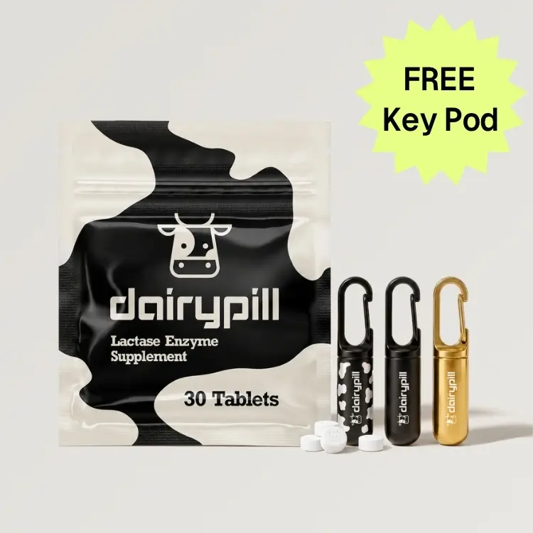 DairyPill + Key Pod | Lactase Enzyme Pills, 18,000 FCC Units, 30-Count, Lactose Intolerance Relief Digestive Supplement