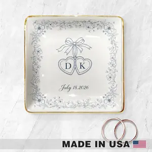 CubeBik Custom Engagement Ring Dish - Personalized Wedding Ring Dish - Engagement Gifts - Gift For Bride