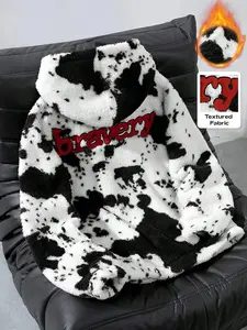 Women's Loose Faux Synthetic Leather Casual Pullover Sweater, Cow Print, Fall Winter Warm Coat, Daily Casual Wear, Women's Jacket, Tops, Womenswear