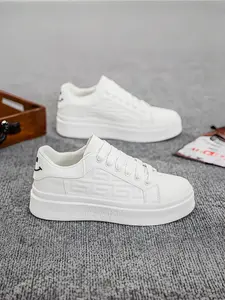 Mens Classic White Sneakers | Breathable Chunky Sole Walking Shoes | Versatile Student & Casual Style Low Top Sneaker