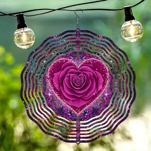 3D Mandala Pattern Wind Chime, Romantic Rose Design Hanging Decoration, Outdoor Garden Decor with Soothing Wind-Powered Chimes for Patio, Balcony, Yard