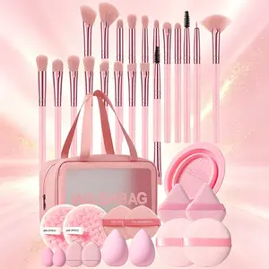 36-Piece Makeup Tool Set, Includes 20 Brushes, Waterproof Cosmetic Bag, Sponge Pads, Powder Puffs, Face Cleanser Sponge, Brush Cleaner