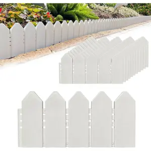 Landscape Edging Kit 6.7 in Tall Decorative Double-Sided -Look Fence Garden Border, Flower Bed Edging with 30 Anchoring Spikes, 13.9 Foot Kit (White)