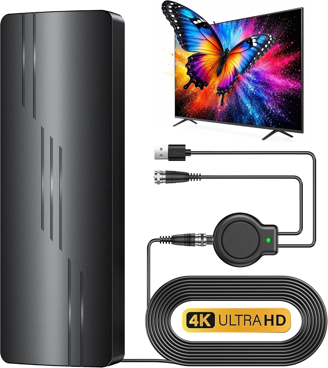 2026 Upgraded TV Antenna for Smart TV, 1800+ Miles Range Strongest for Local Channels with Waterproof Design, 32FT Coax Cable-Support 4K 1080p TV Antenna Indoor Ourdoor(Black)