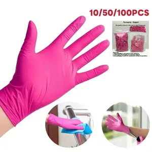 10/50/100pcs disposable nitrile gloves - Disposable Cleaning Gloves, latex free, powder free, durable PVC material, pink, suitable for kitchen, bathroom, nail art, pet care, etc