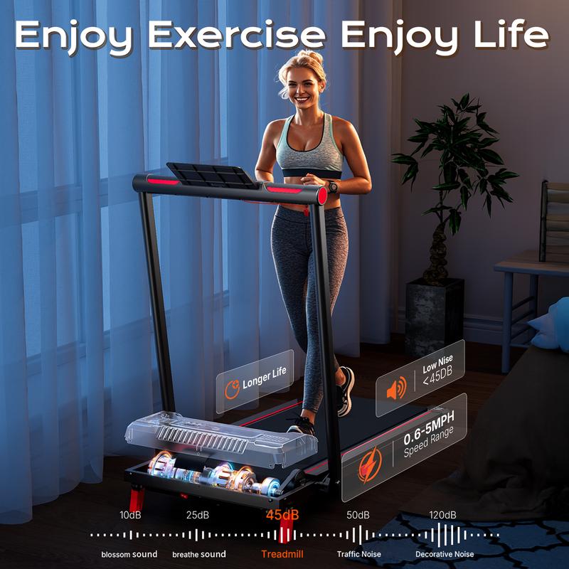 【HappyValentine's Day】Treadmill with Handrails, Incline Walking Pad, Treadmills Home, 330 lbs Capacity, Under Desk, Indoor Mini Exercise Equipment with Remote Control, Portable, Compact, Collapsible, Quiet, Treadmill with LED Display , Office Use, Pro mix