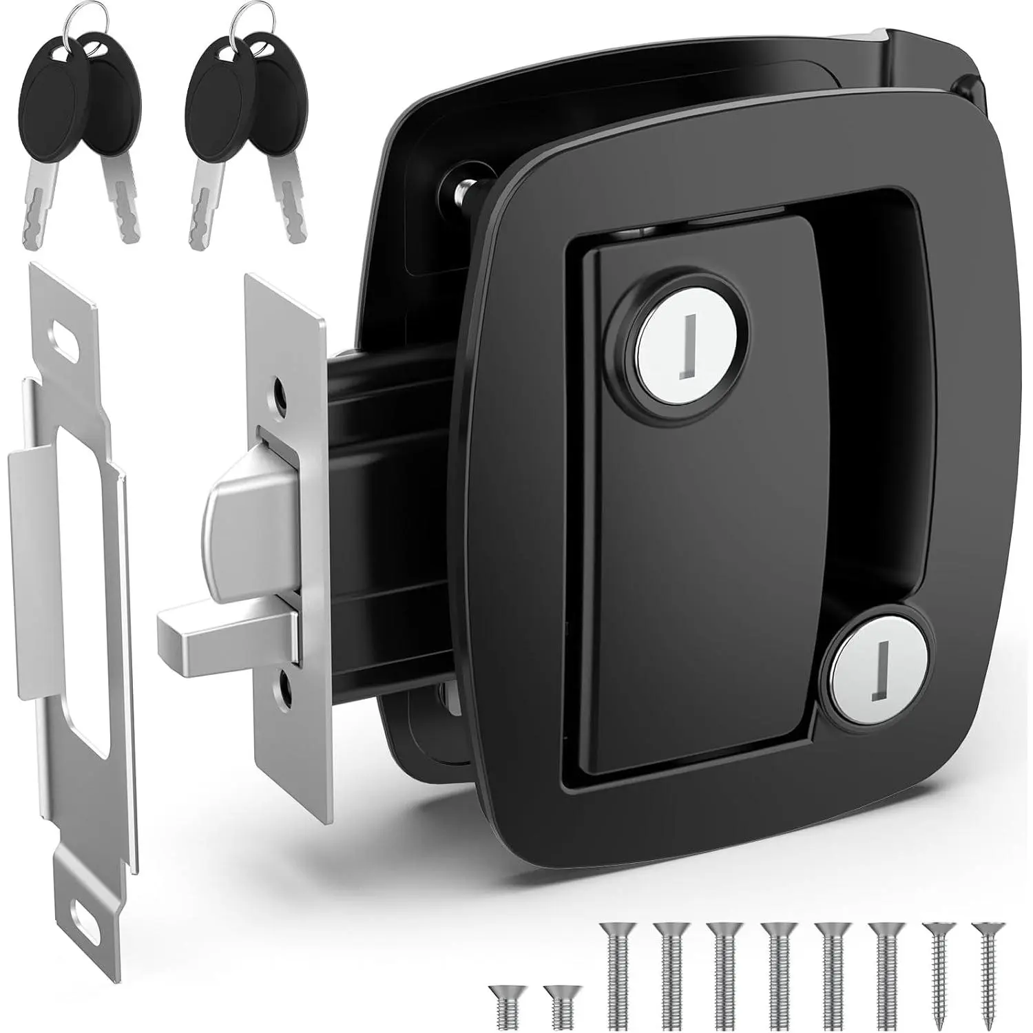 RV Door Lock Replacement, Upgraded  RV Door Latch with Paddle Deadbolt & 4 ,  Metal Camper Door Locks, Aluminum Alloy RV Entry Door Lock for Travel  Cargo Hauler, Black