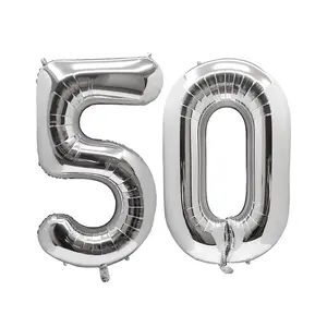 40 Inch Jumbo Silver Foil Mylar Number Balloons For Men Women 50Th Birthday Party Decorations 50 Years Old Anniversary Party Supplies