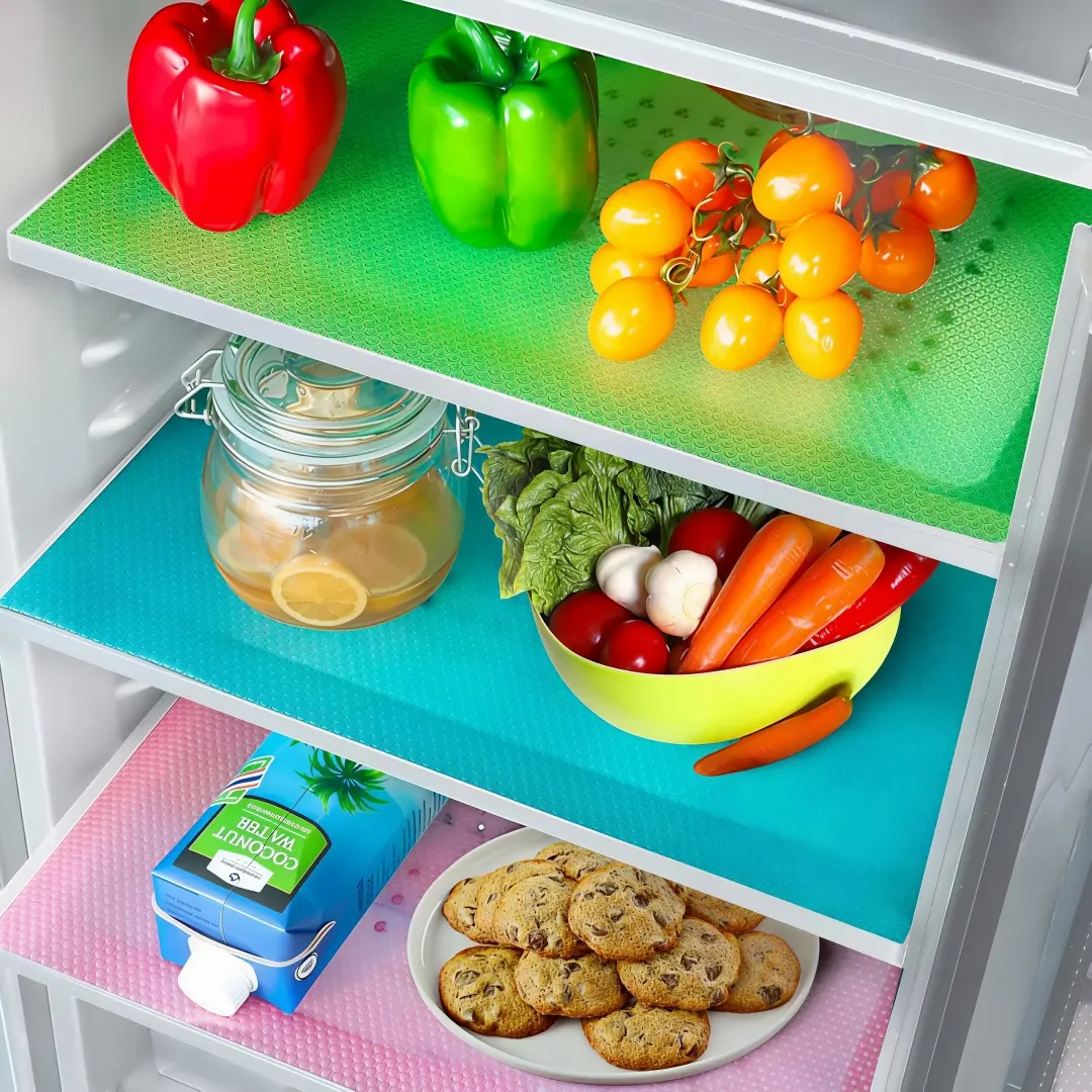 LMMAKE  12PCS Cuttable Refrigerator Lining Mats Washable & Insulated Moisture-Proof Stain-Resistant Food-Grade EVA Material for Fridge Drawers Cabinets Countertops Reusable Blue protects surface