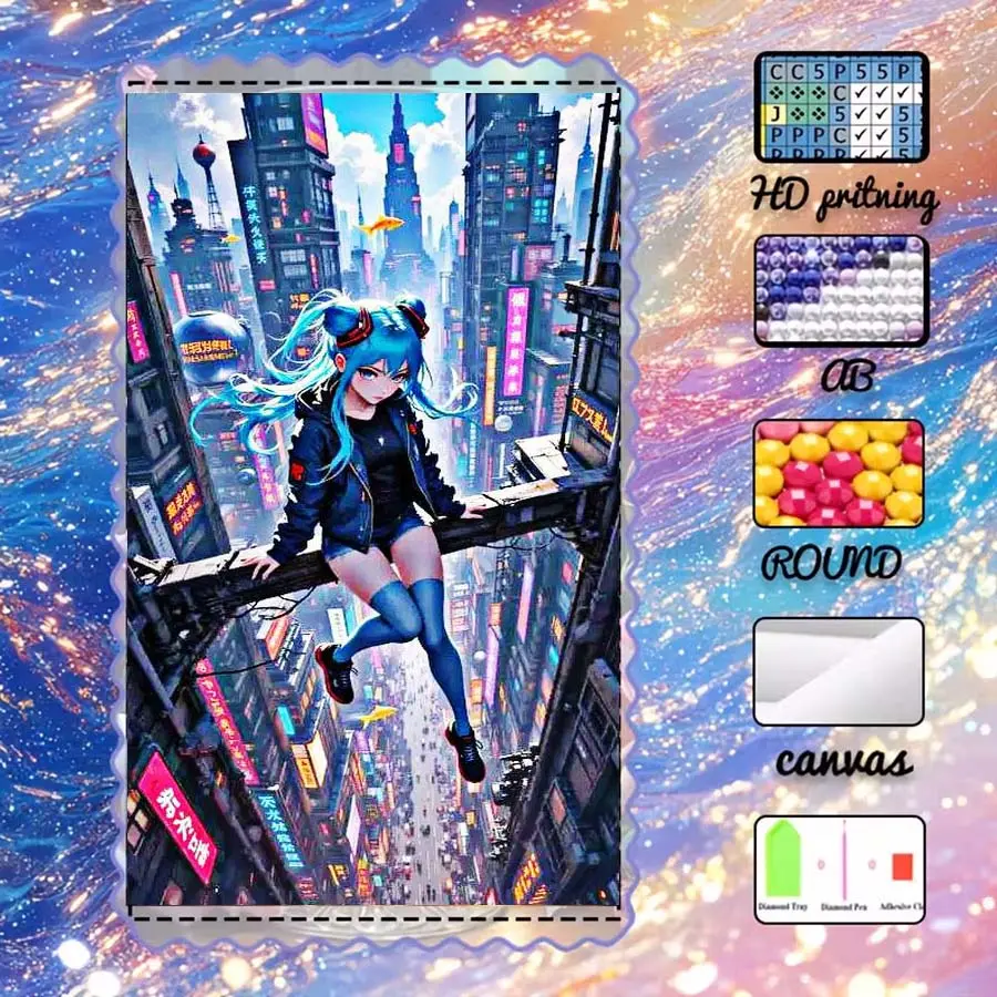 DIY 5D velvet, AB diamonds, fairy dust diamonds, crystal diamonds, blue-haired girl diamond embroidery, Galaxy, diamond painting handmade kit, special craft diamond art kit, wall decoration, gift for family, loved ones, and friends.