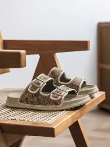 Men's Tropical Print Slides: Cork Texture Design, Casual Slides For Outdoor & Home Use
