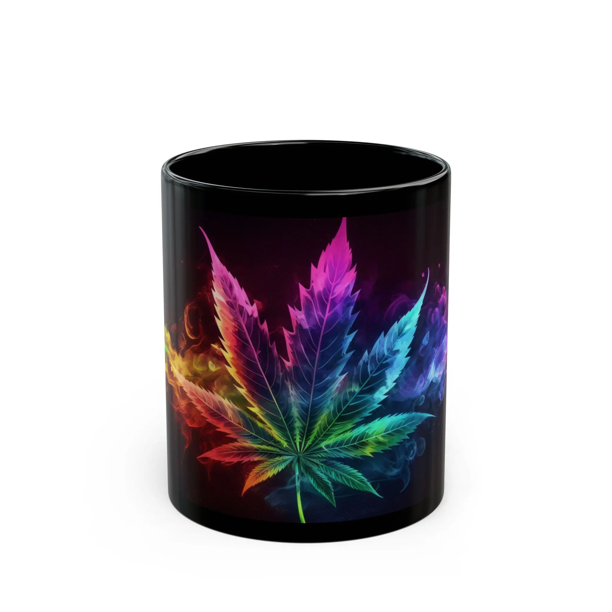 Vibrant Leaf Black Mug - Colorful Coffee Cup, Gift for Nature Lovers, Eco-Friendly Ceramics, Stoner Art, 11oz & 15oz