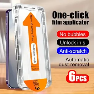 Tempered Glass Screen Protector with One-click Film Applicator, 6 Counts Dust Removal Anti-scratch Phone Screen Protector, Phone Accessories for iPhone 13 12, Cover