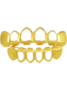 Hollow Hip Hop Tooth Set, Large Gold Teeth, Includes Gum and Tweezers, Perfect for Party, Trendy Accessory